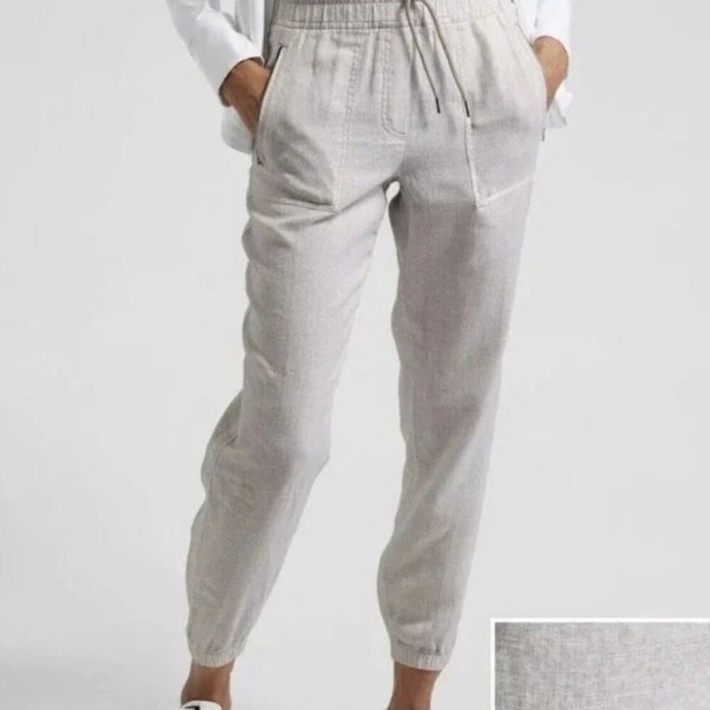 Athleta cabo linen jogger in micro cheetah abalone grey print size 4